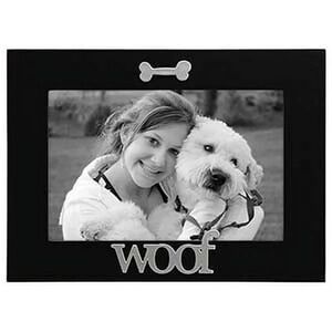 Black Photo Frame with woof and dog bone in Silver Accents 4 in by 6 in opening